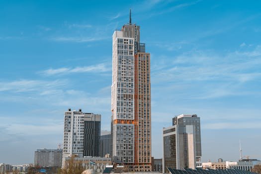 A stunning view of Tashkent's modern skyscrapers under a clear blue sky.